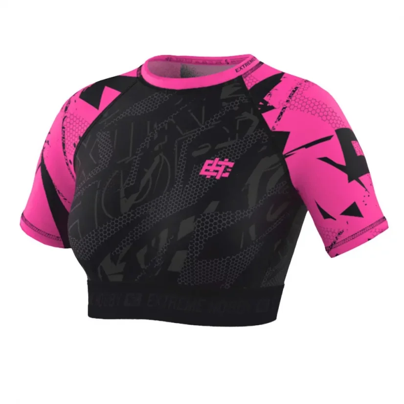 Dámský Crop Top rashguard s krátkým rukávem  NEO - Barva: RŮŽOVÝ, Velikost: XL