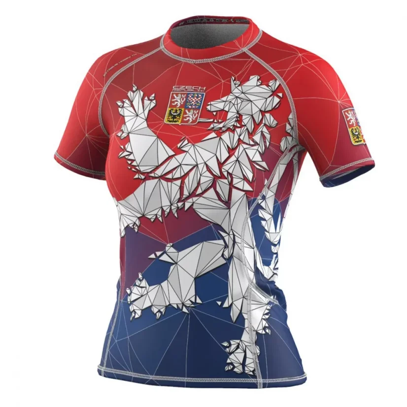 Dámský rashguard s krátkým rukávem ČESKÝ LEV - Barva: ČERVENÁ, Velikost: M